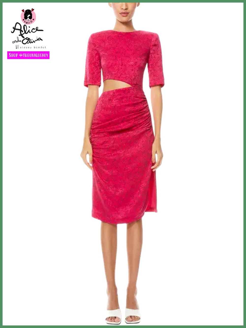 Alice + Olivia Stella Wild Bold Pink Cut Out Slit Midi Dress
